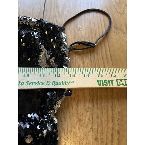 Lucy in the Sky Black Sequin‎ Mini Dress Open Tie Back Size Small Party Preppy - Picture 3 of 8
